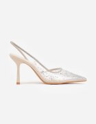 pallika paris Pantofi stiletto bej transparente cu călcâiul descoperit decorate cu zirconii Krisqirelle