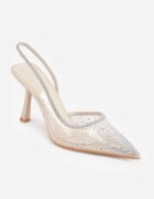 pallika paris Pantofi stiletto bej transparente cu călcâiul descoperit decorate cu zirconii Krisqirelle