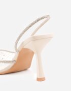 pallika paris Pantofi stiletto bej transparente cu călcâiul descoperit decorate cu zirconii Krisqirelle