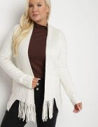 palma Cardigan Bej deschis cu Bumbac și Vâscoză Decorat cu Franjuri Velanise