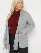 palma Cardigan Gri deschis din Bumbac și Viscoză Ornat cu Franjuri Velanise