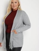 palma Cardigan Gri deschis din Bumbac și Viscoză Ornat cu Franjuri Velanise