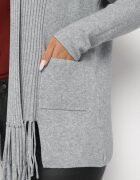 palma Cardigan Gri deschis din Bumbac și Viscoză Ornat cu Franjuri Velanise