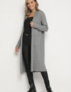 palma Cardigan Gri Lung cu Viscoză și Buzunare Fără Închidere Naritha