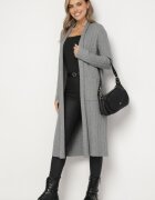 palma Cardigan Gri Lung cu Viscoză și Buzunare Fără Închidere Naritha
