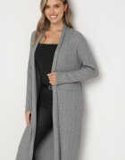 palma Cardigan Gri Lung cu Viscoză și Buzunare Fără Închidere Naritha
