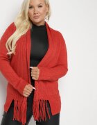 palma Cardigan Roz cu Bumbac și Viscoză Decorat cu Franjuri Velanise