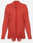 palma Cardigan Roz cu Bumbac și Viscoză Decorat cu Franjuri Velanise