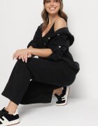 palma Pantaloni Clasici Negri din Bumbac cu Talie Înaltă Isesi