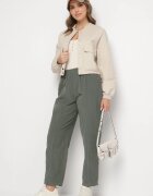 palma Pantaloni Clasici Verde închis din Bumbac cu Talie Înaltă Isesi