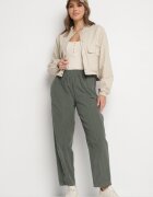 palma Pantaloni Clasici Verde închis din Bumbac cu Talie Înaltă Isesi