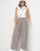 palma Pantaloni Largi Gri din Bumbac cu Talie Înaltă Florili