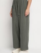 palma Pantaloni Largi Verde închis din Bumbac cu Talie înaltă Florili