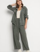 palma Pantaloni Largi Verde închis din Bumbac cu Talie înaltă Florili