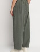 palma Pantaloni Largi Verde închis din Bumbac cu Talie înaltă Florili