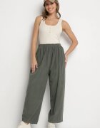 palma Pantaloni Largi Verde închis din Bumbac cu Talie înaltă Florili