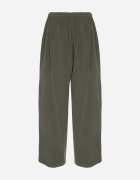 palma Pantaloni Largi Verde închis din Bumbac cu Talie înaltă Florili
