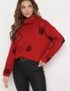 palma Poncho cu guler Roșu cu Croială Lejeră cu Modele Rotunde Ciprina