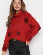 palma Poncho cu guler Roșu cu Croială Lejeră cu Modele Rotunde Ciprina