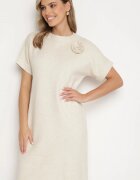 palma Rochie Bej deschis cu vâscoză bumbac și floare 3D detașabilă Zeiada