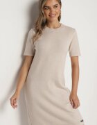 palma Rochie Bej Tricotată cu Viscoză Stil T-shirt cu nasturi decorativi Arissana