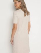 palma Rochie Bej Tricotată cu Viscoză Stil T-shirt cu nasturi decorativi Arissana