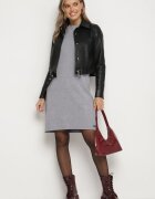 palma Rochie Cenușie Tricotată cu Viscoză croială tip tricou cu nasturi decorativi Arissana