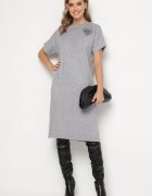 palma Rochie Gri cu vâscoză bumbac și floare 3D detașabilă Zeiada