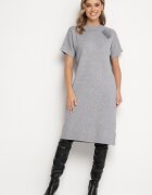 palma Rochie Gri cu vâscoză bumbac și floare 3D detașabilă Zeiada