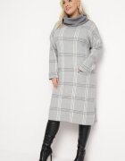 palma Rochie Gri Tricotată cu Guler amplu Racba