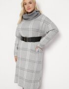 palma Rochie Gri Tricotată cu Guler amplu Racba