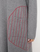 palma Rochie Gri Tricotată Midi Poncho Stil Trapez și cu Buzunar Decorativ Thalorin