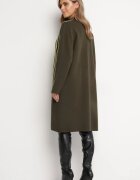 palma Rochie Midi Verde închis cu guler semi-înalt cu croială dreaptă cu dungi Pregora