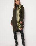 palma Rochie Midi Verde închis cu guler semi-înalt cu croială dreaptă cu dungi Pregora