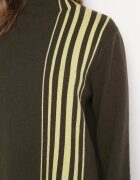 palma Rochie Midi Verde închis cu guler semi-înalt cu croială dreaptă cu dungi Pregora