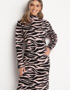 palma Rochie Roz deschis Midi cu croială lejeră cu motiv animal și semiguler Vissara