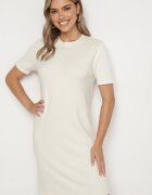 palma Rochie Tricotată Albă cu Viscoză croială tip tricou cu Nasturi Decorativi Arissana