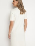 palma Rochie Tricotată Albă cu Viscoză croială tip tricou cu Nasturi Decorativi Arissana