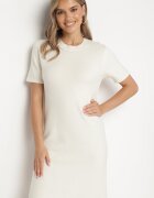 palma Rochie Tricotată Albă cu Viscoză croială tip tricou cu Nasturi Decorativi Arissana