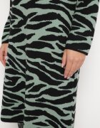 palma Rochie Verde închisă Midi cu Croială Lejeră cu Imprimeu Animal și Guler Semirulat Vissara