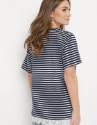 palma Tricou Bleumarin din bumbac în dungi cu dantelă decorativă Priscaia
