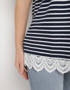 palma Tricou Bleumarin din bumbac în dungi cu dantelă decorativă Priscaia