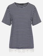 palma Tricou Bleumarin din bumbac în dungi cu dantelă decorativă Priscaia