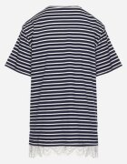 palma Tricou Bleumarin din bumbac în dungi cu dantelă decorativă Priscaia