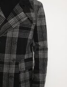  Palton Gri-Negru în carouri cu croi la două rânduri cu buzunare și căptușeală fleece Sanithwen
