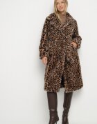  Palton Maro animal print cu blană decorat cu centură Delmarea