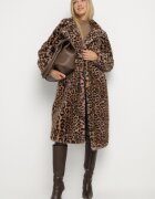  Palton Maro animal print cu blană decorat cu centură Delmarea