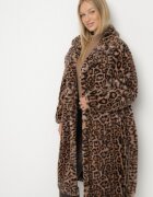  Palton Maro animal print cu blană decorat cu centură Delmarea