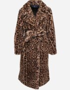  Palton Maro animal print cu blană decorat cu centură Delmarea