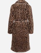  Palton Maro animal print cu blană decorat cu centură Delmarea